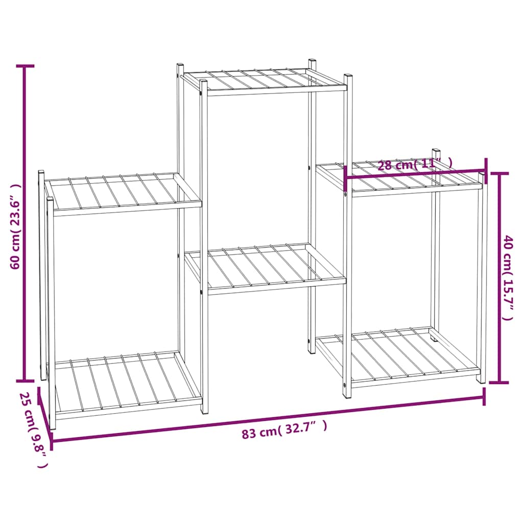 vidaXL Flower Stand 83x25x60 cm Black Iron