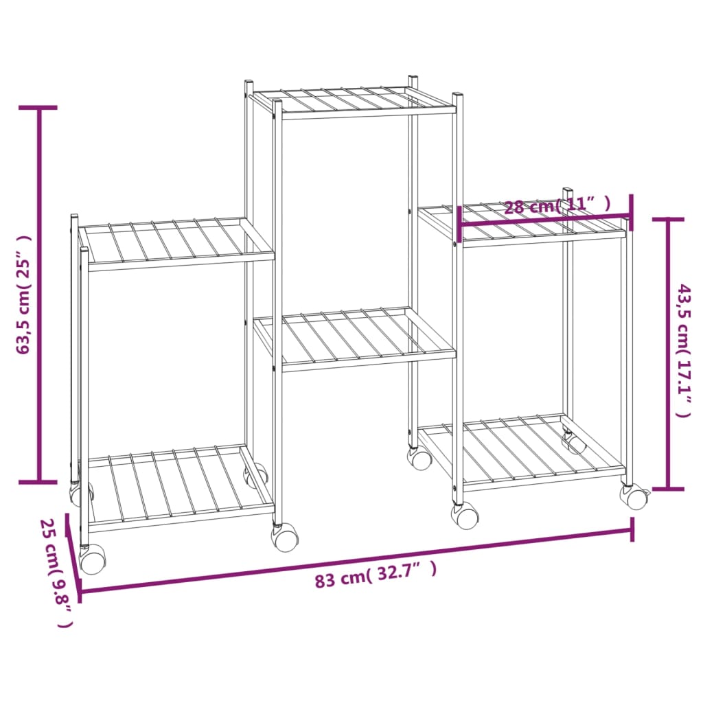 vidaXL Flower Stand with Wheels 83x25x63,5 cm Black Iron