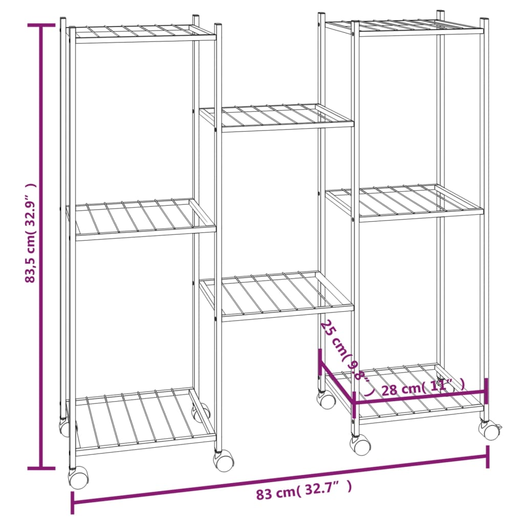 vidaXL Flower Stand with Wheels 83x25x83,5 cm Black Iron