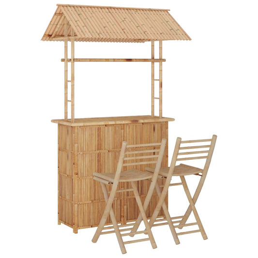 vidaXL Bar Set | Natural Bamboo | Bamboo, Woven Banana Leaves, Galvanized Steel
