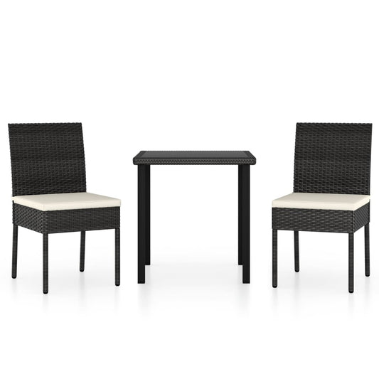 vidaXL Outdoor Dining Set | Black,Cream | Poly rattan | 3 Piece Set | Durable