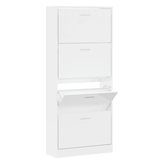 vidaXL Shoe Cabinet High Gloss White 63x24x147 cm Engineered Wood