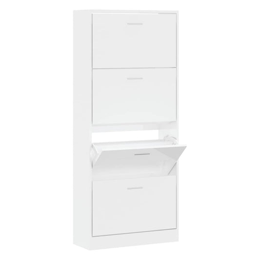 vidaXL Shoe Cabinet High Gloss White 63x24x147 cm Engineered Wood