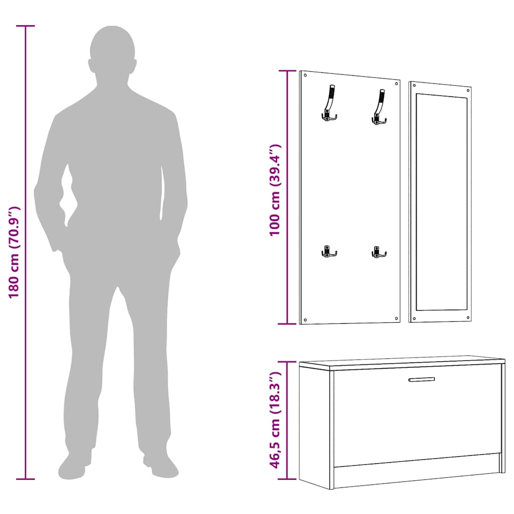 vidaXL 3-in-1 Shoe Cabinet Set White Engineered Wood