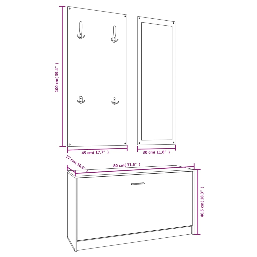 vidaXL 3-in-1 Shoe Cabinet Set Black Engineered Wood