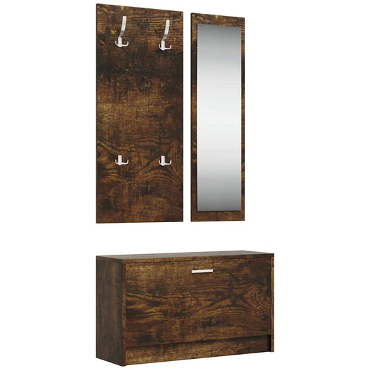 vidaXL 3-in-1 Shoe Cabinet Set Smoked Oak Engineered Wood