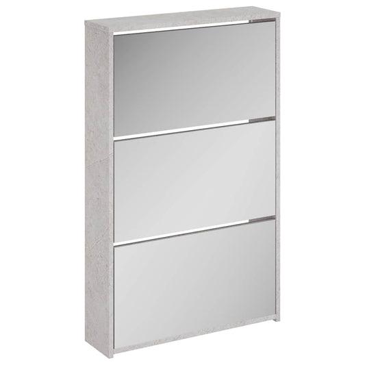 vidaXL Shoe Cabinet with Mirror 3-Layer Concrete Grey 63x17x102,5 cm