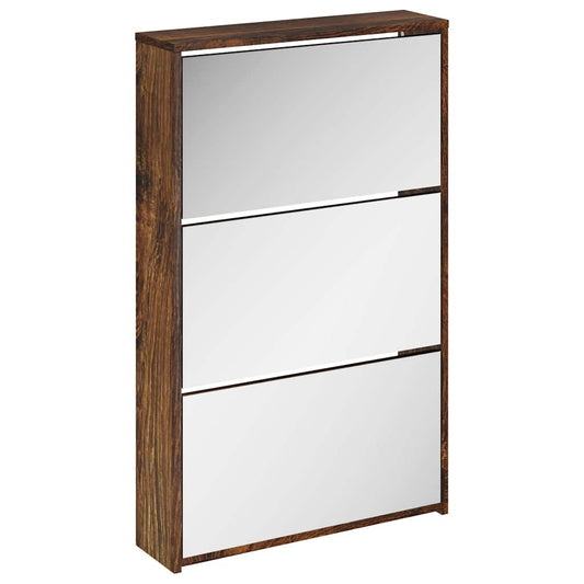 vidaXL Shoe Cabinet with Mirror 3-Layer Smoked Oak 63x17x102,5 cm