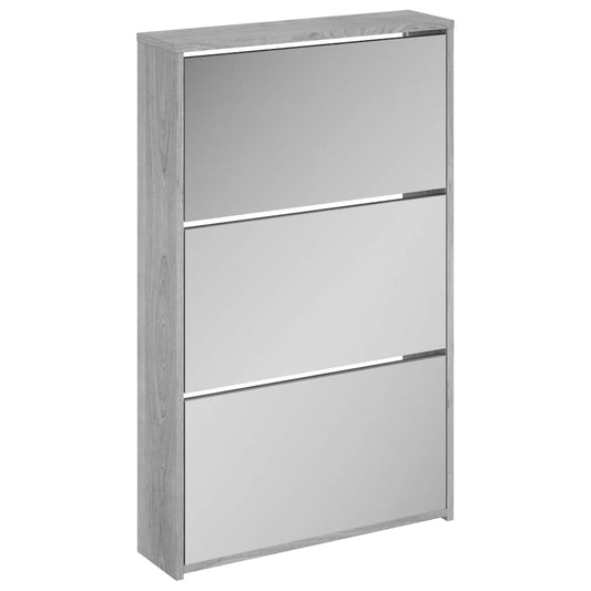 vidaXL Shoe Cabinet with Mirror 3-Layer Grey Sonoma 63x17x102.5 cm