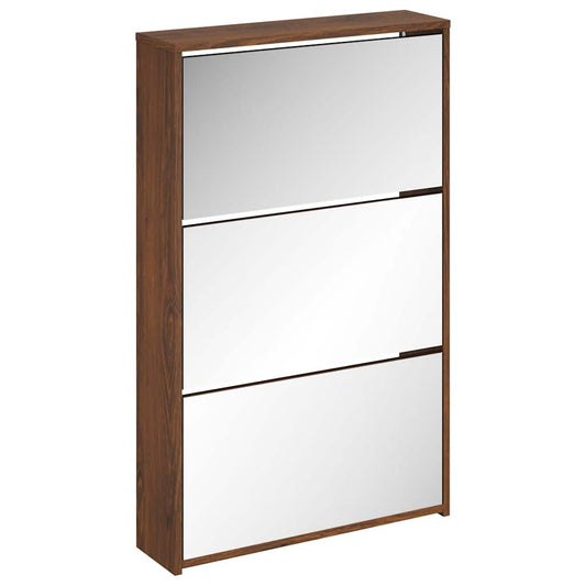vidaXL Shoe Cabinet with Mirror 3-Layer Brown Oak 63x17x102.5 cm