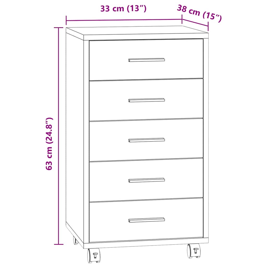 vidaXL Drawer Cabinet with Castors Black Engineered Wood