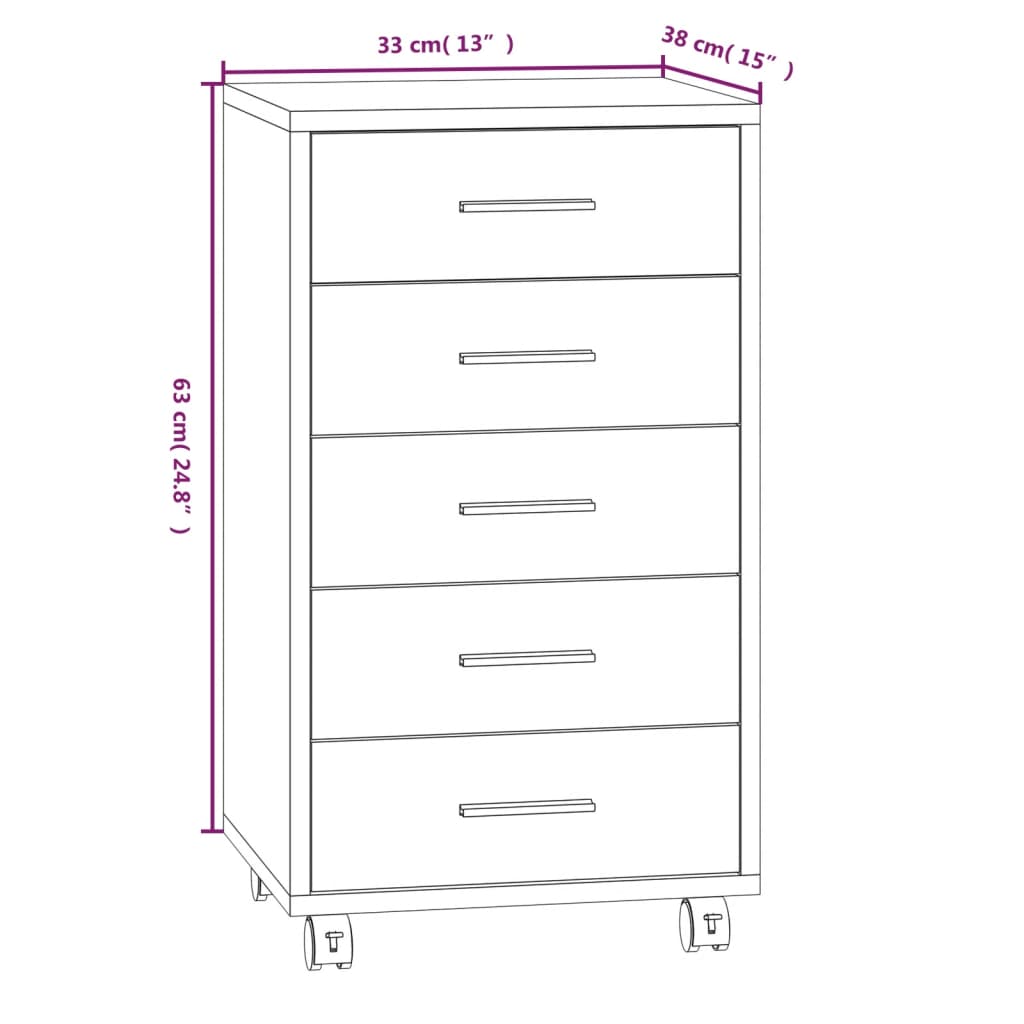 vidaXL Drawer Cabinet with Castors Brown Oak Engineered Wood