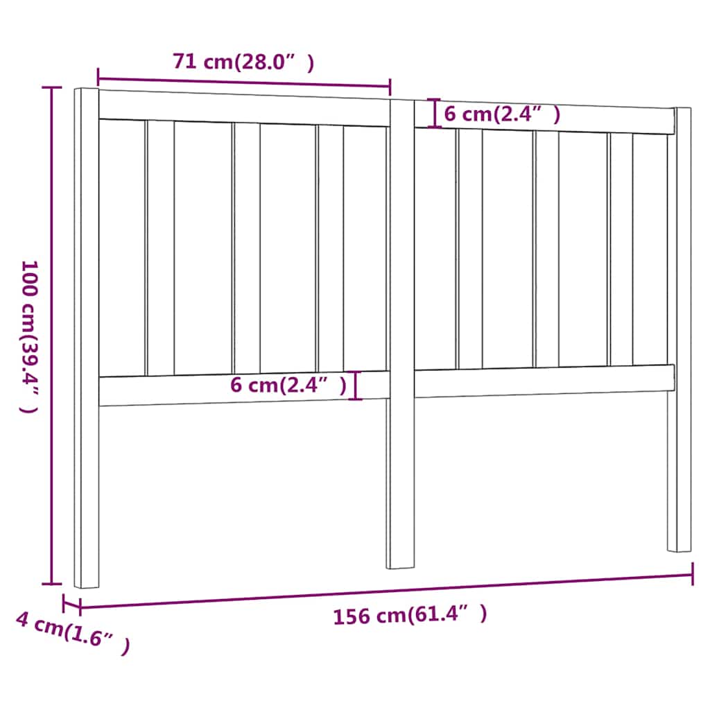817747 vidaXL Bed Headboard Grey 156x4x100 cm Solid Wood Pine
