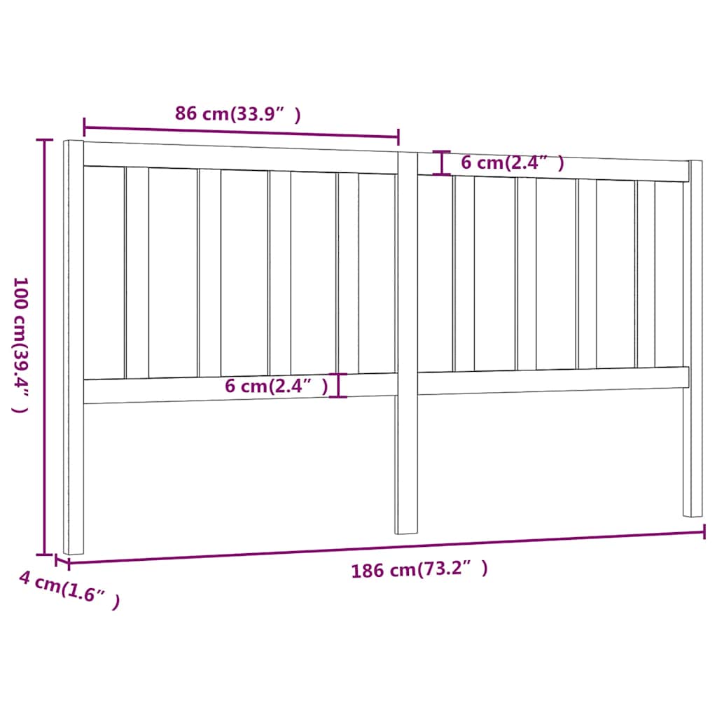 vidaXL Bed Headboard Grey 186x4x100 cm Solid Wood Pine