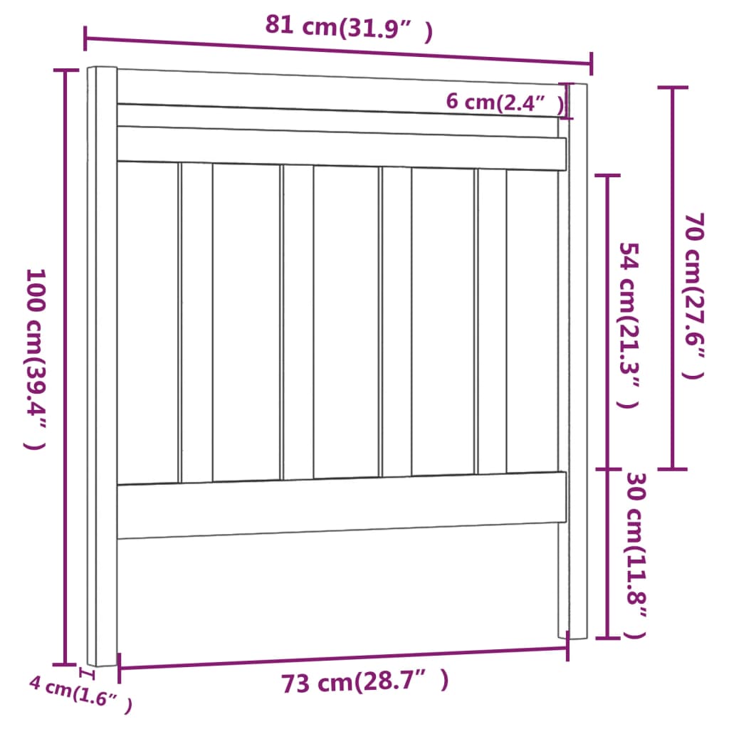 vidaXL Bed Headboard | Grey | Solid Pine Wood | Standard | Decorative Inlays