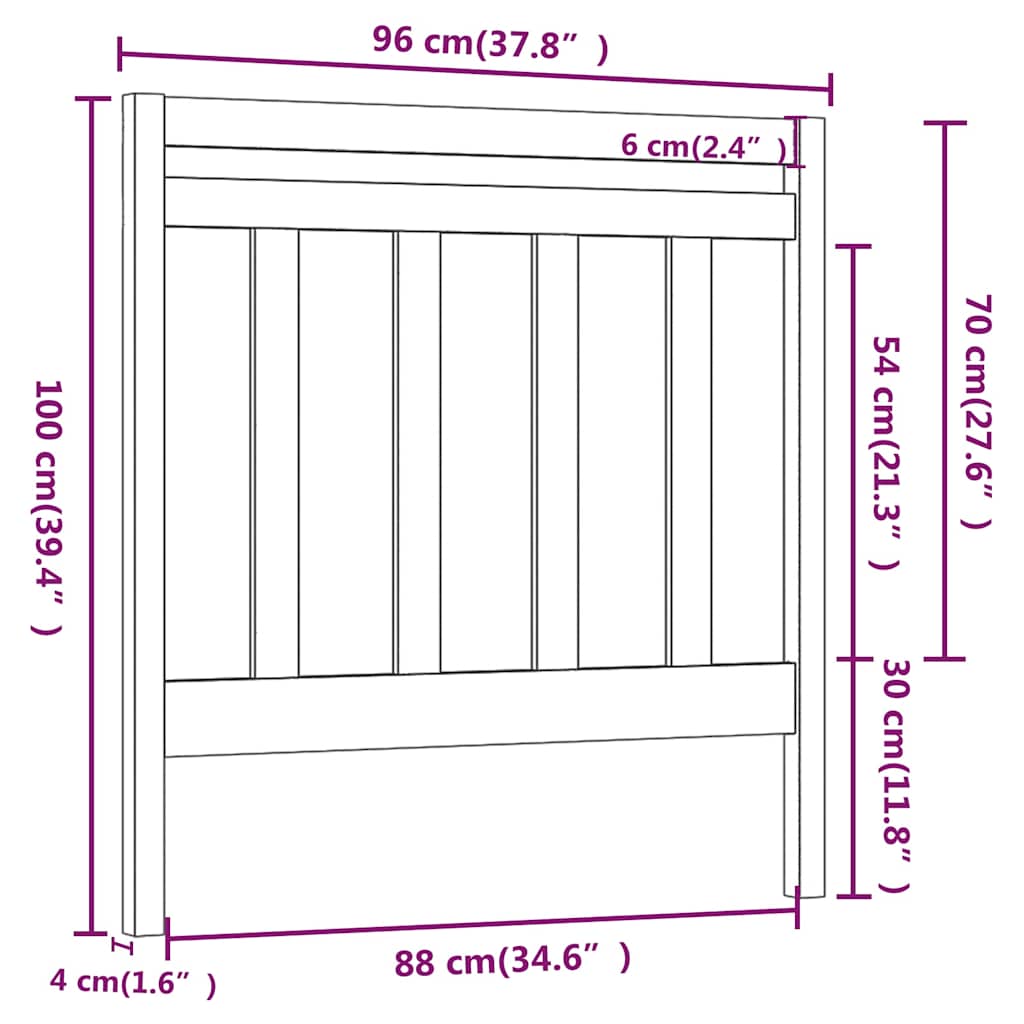 817774 vidaXL Bed Headboard Black 96x4x100 cm Solid Wood Pine