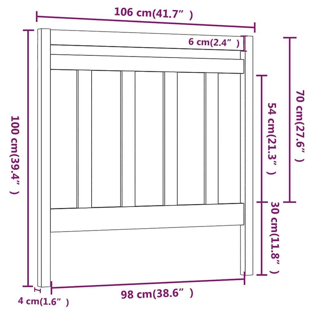 817777 vidaXL Bed Headboard Grey 106x4x100 cm Solid Wood Pine