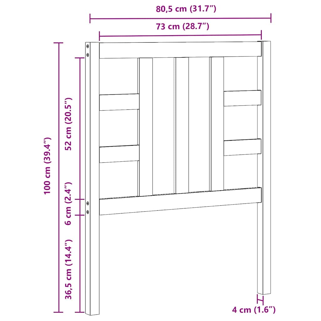 vidaXL Bed Headboard Black 81x4x100 cm Solid Wood Pine