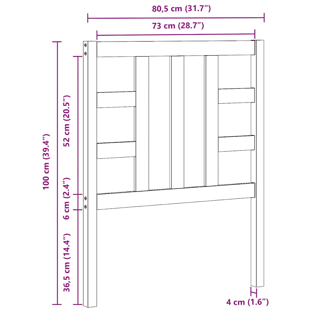 vidaXL Bed Headboard | Black | Solid Pine Wood | 81 x 4 x 100 cm | Bed Headboard