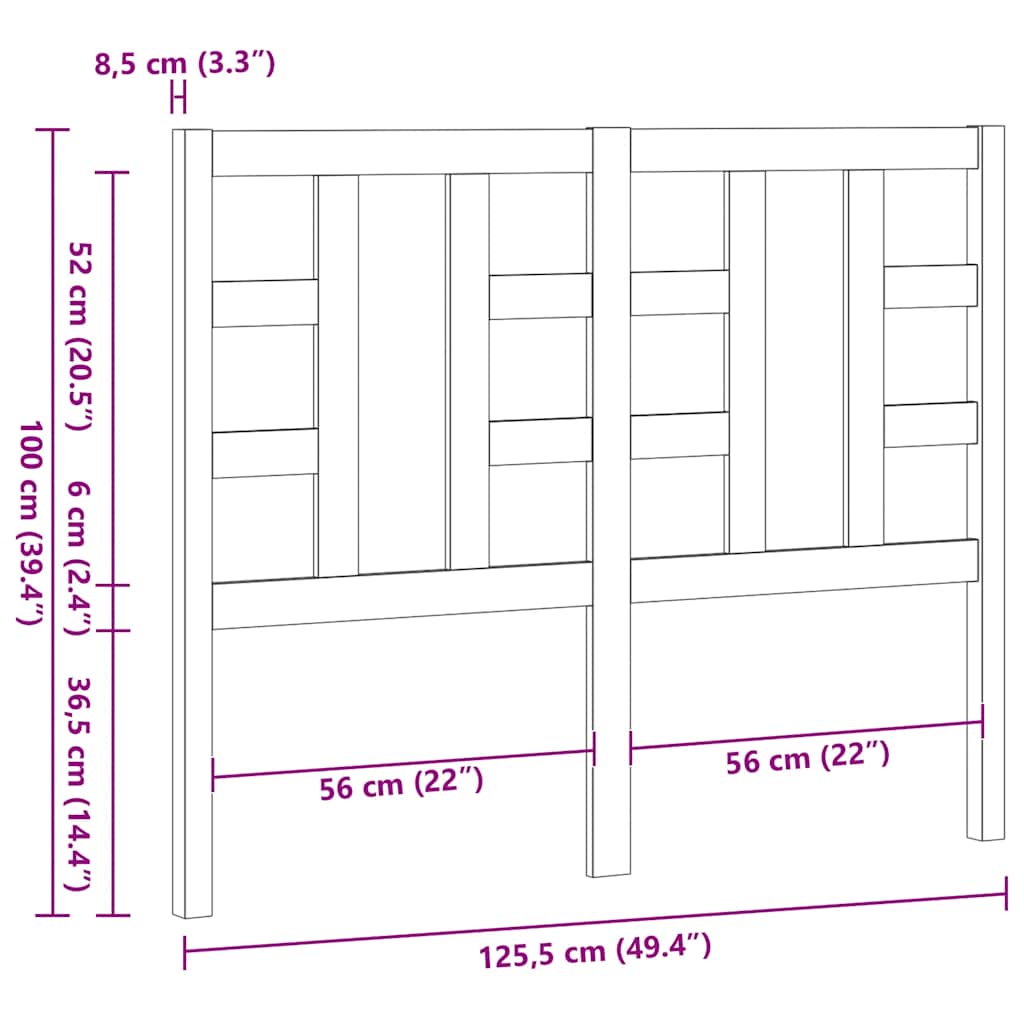 vidaXL Bed Headboard Grey 126x4x100 cm Solid Wood Pine