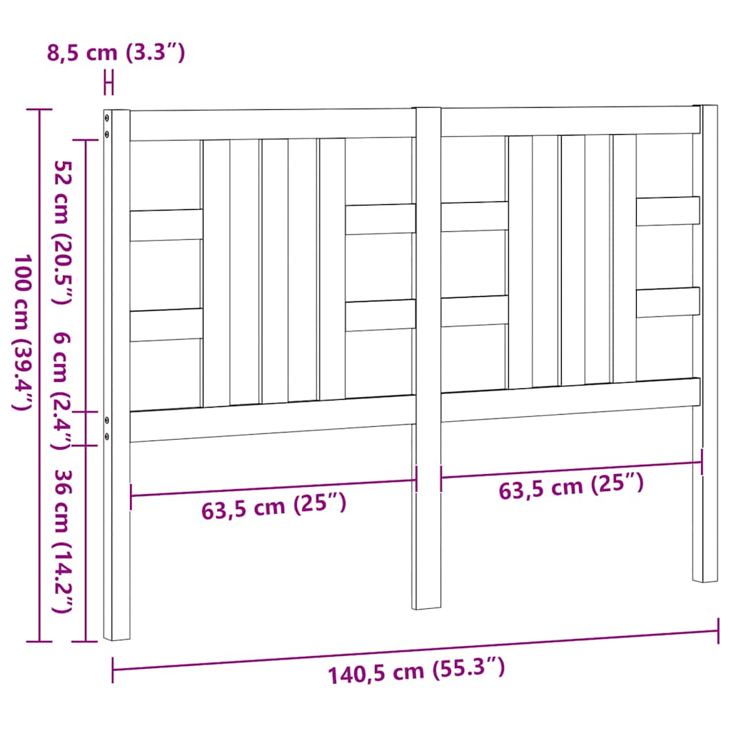 vidaXL Bed Headboard 141x4x100 cm Solid Wood Pine