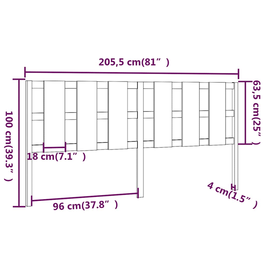 vidaXL Bed Headboard Grey 205,5x4x100 cm Solid Wood Pine