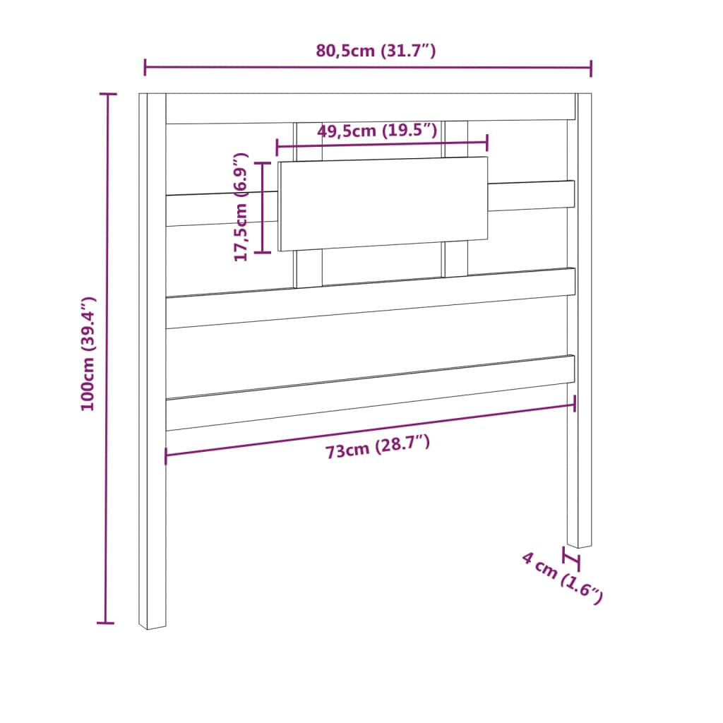 vidaXL Bed Headboard Grey 80,5x4x100 cm Solid Wood Pine
