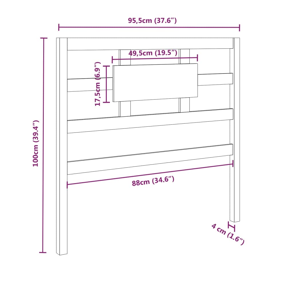 vidaXL Bed Headboard Black 95,5x4x100 cm Solid Wood Pine