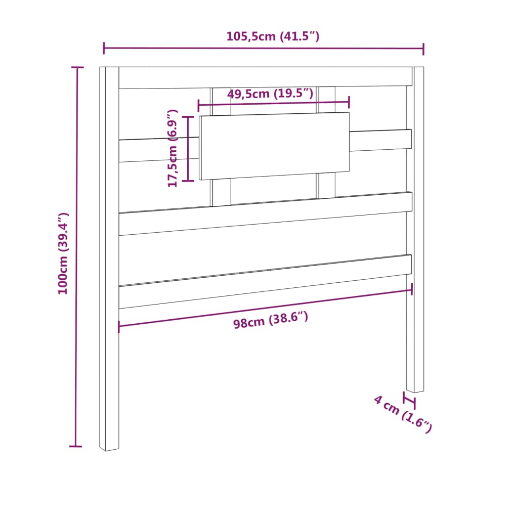 vidaXL Bed Headboard Grey 105,5x4x100 cm Solid Wood Pine