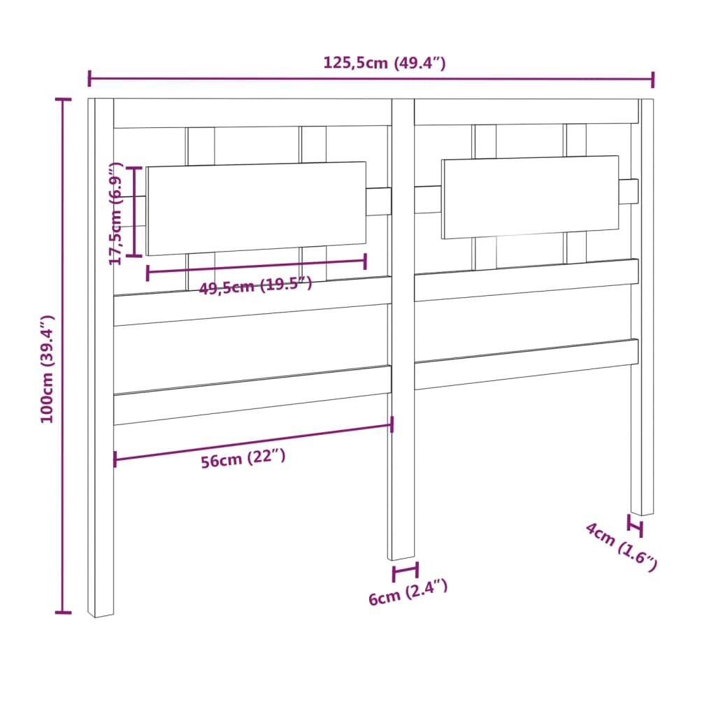 vidaXL Bed Headboard Grey 125.5x4x100 cm Solid Wood Pine