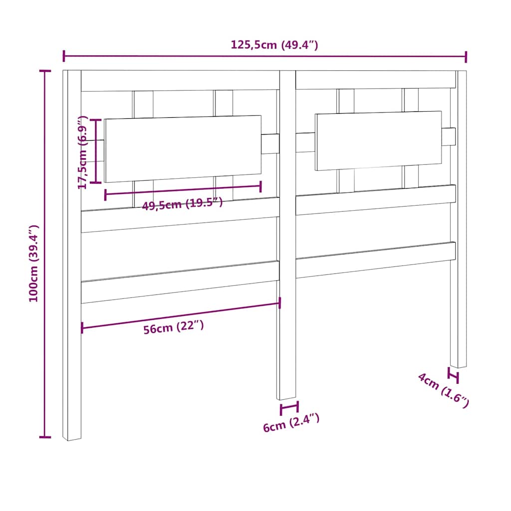 vidaXL Bed Headboard Honey Brown 125,5x4x100 cm Solid Wood Pine
