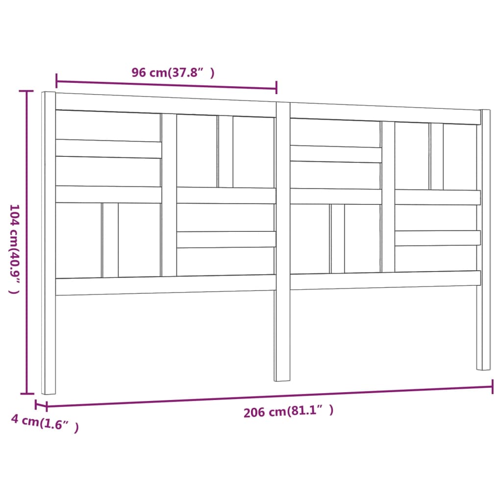 818211 vidaXL Bed Headboard White 206x4x104 cm Solid Wood Pine