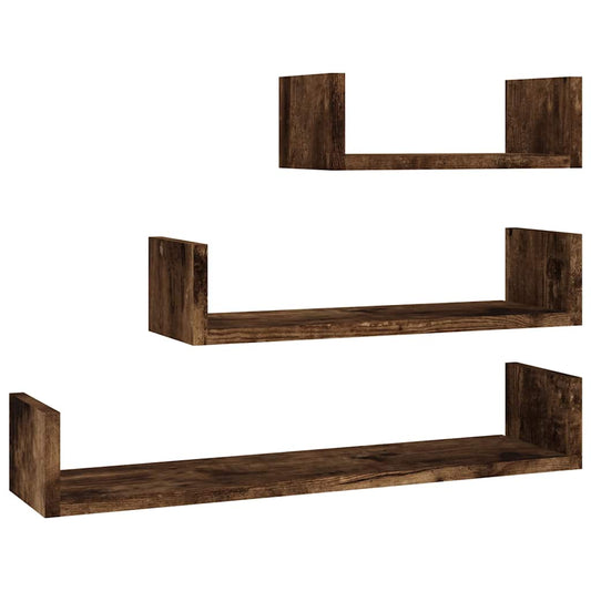 815261 vidaXL Wall Display Shelves 3 pcs Smoked Oak Engineered Wood