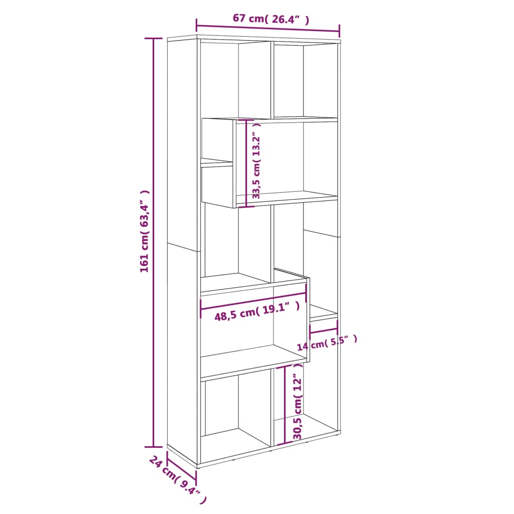 vidaXL Book Cabinet Smoked Oak 67x24x161 cm Engineered Wood