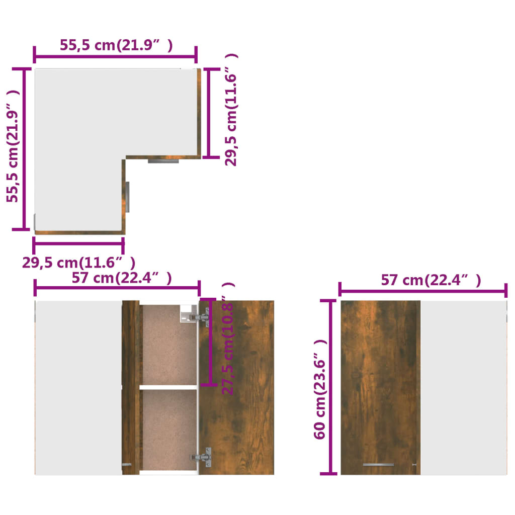 vidaXL Hanging Corner Cabinet "Lyon" Smoked Oak 57x57x60 cm Engineered Wood