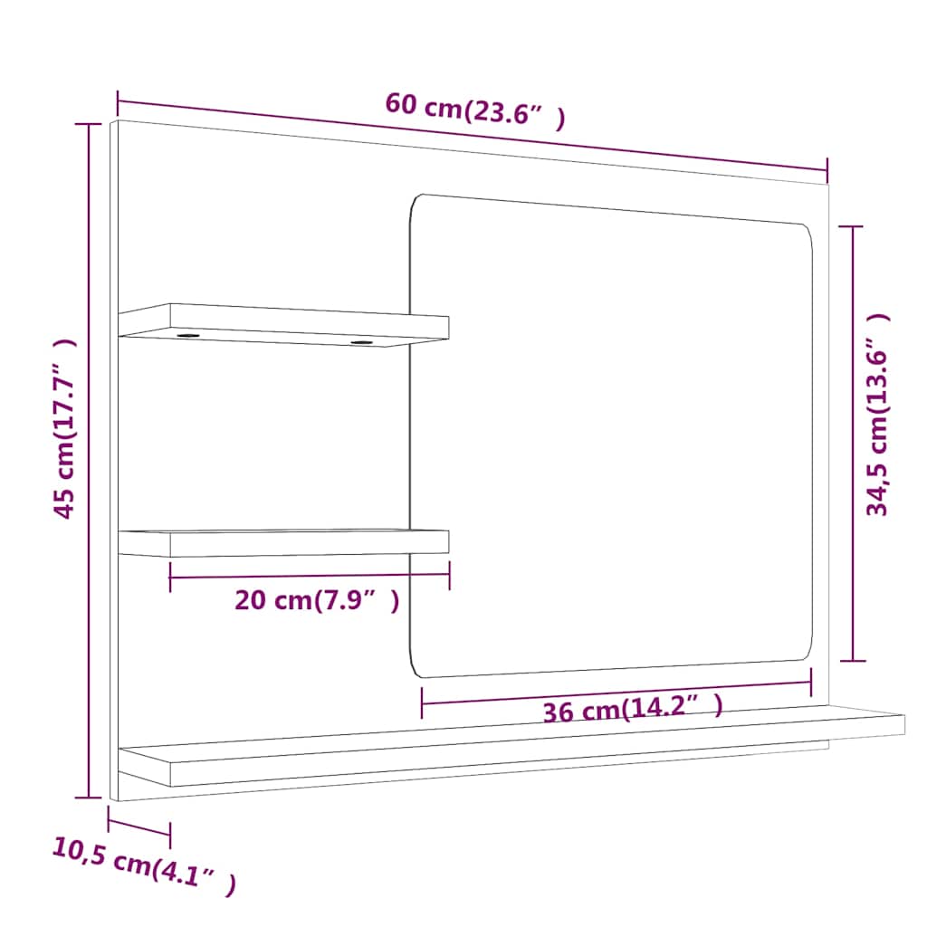 815660 vidaXL Bathroom Mirror Smoked Oak 60x10,5x45 cm Engineered Wood