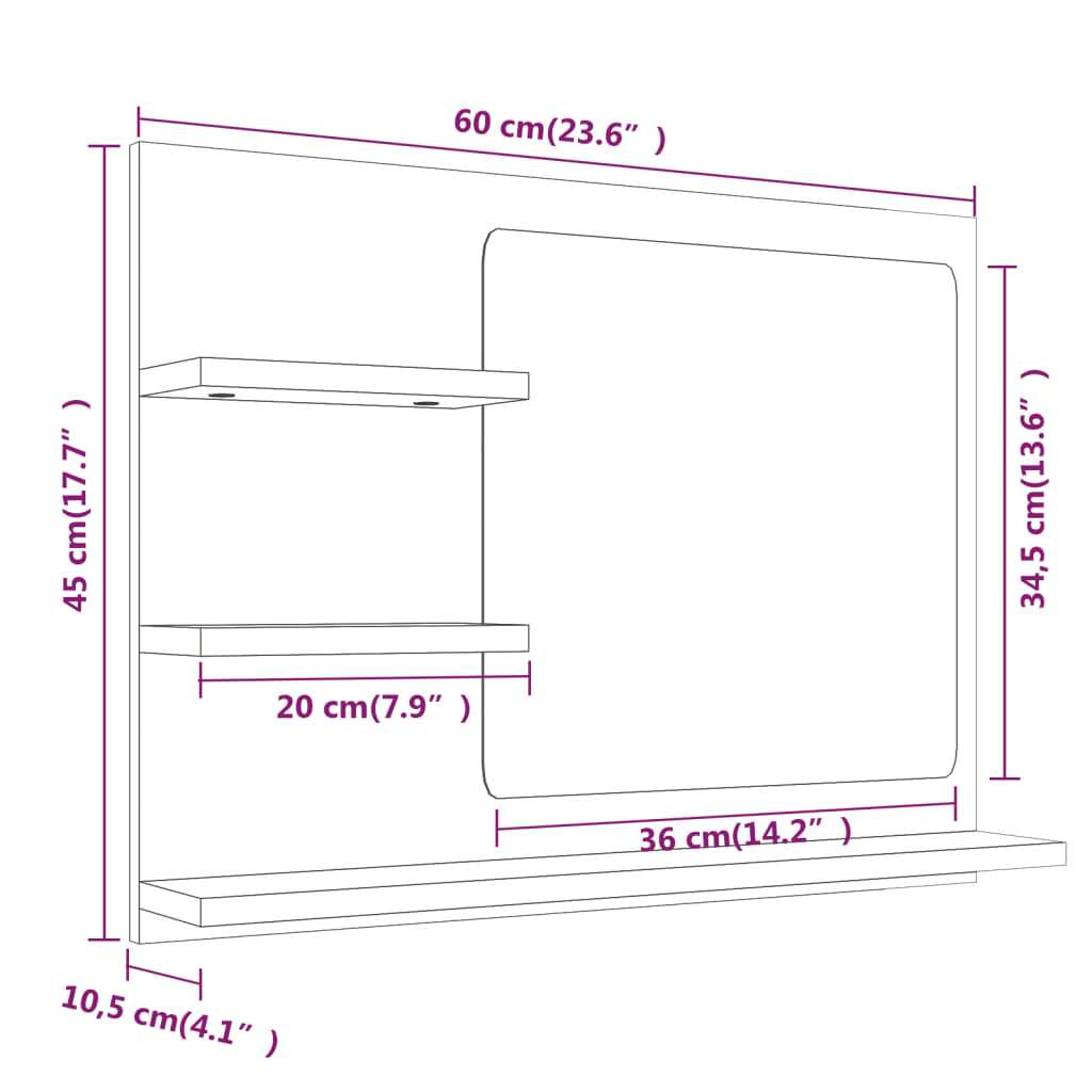 vidaXL Bathroom Mirror Grey Sonoma 60x10.5x45 cm Engineered Wood