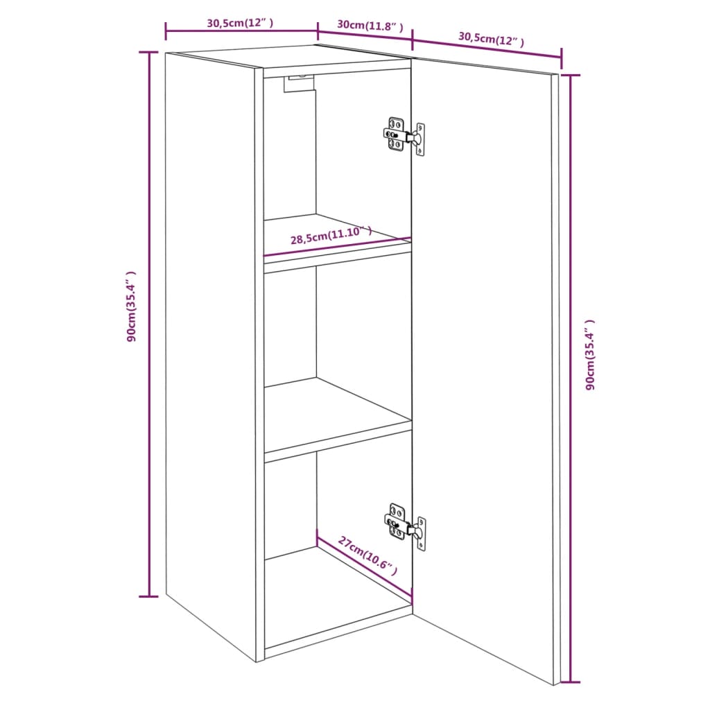 vidaXL TV Cabinet Smoked Oak 30.5x30x90 cm Engineered Wood