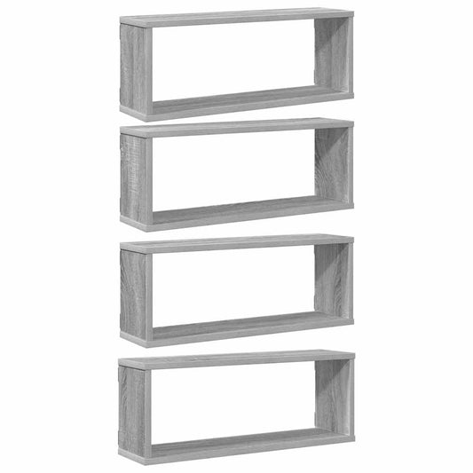 vidaXL Wall Cube Shelves 4 pcs Grey Sonoma 60x15x23 cm Engineered Wood