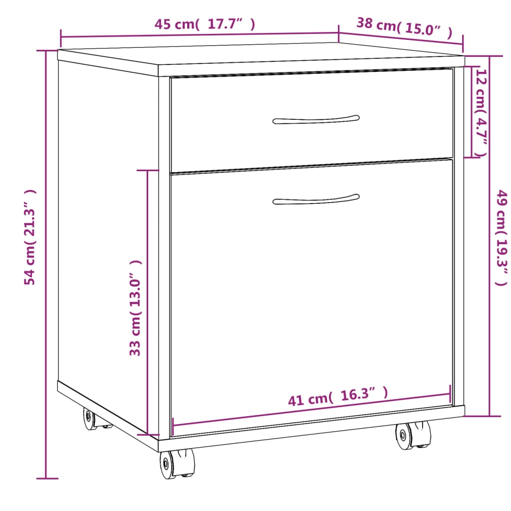 vidaXL Rolling Cabinet Smoked Oak 45x38x54 cm Engineered Wood