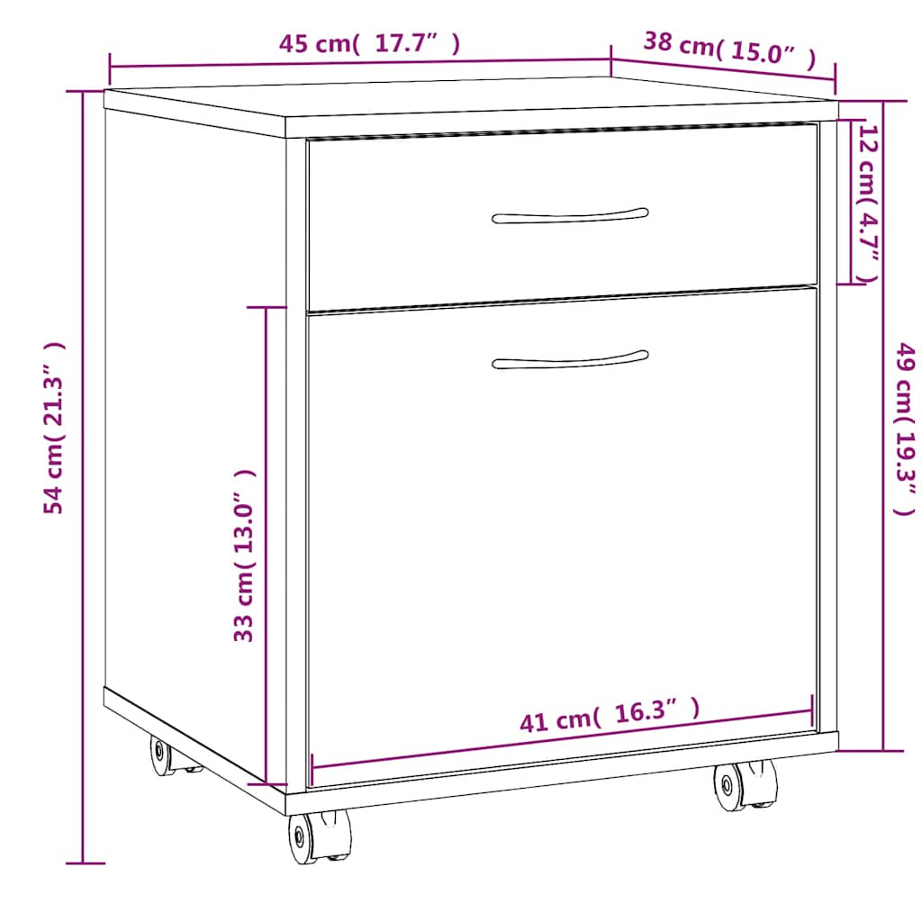 vidaXL Rolling Cabinet Smoked Oak 45x38x54 cm Engineered Wood