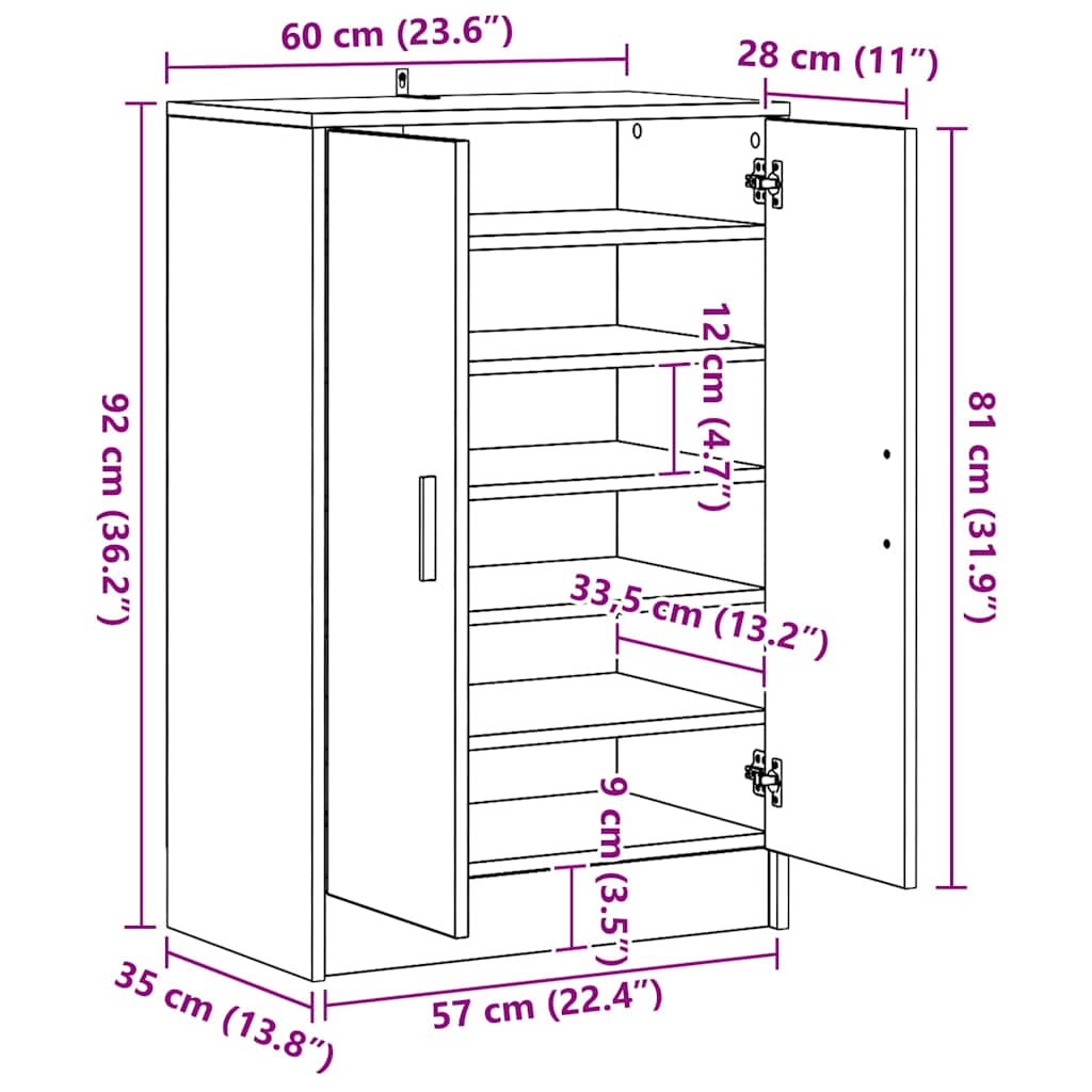 vidaXL Shoe cabinets 60 x 35 x 92 cm Engineered Wood Smoked Oak