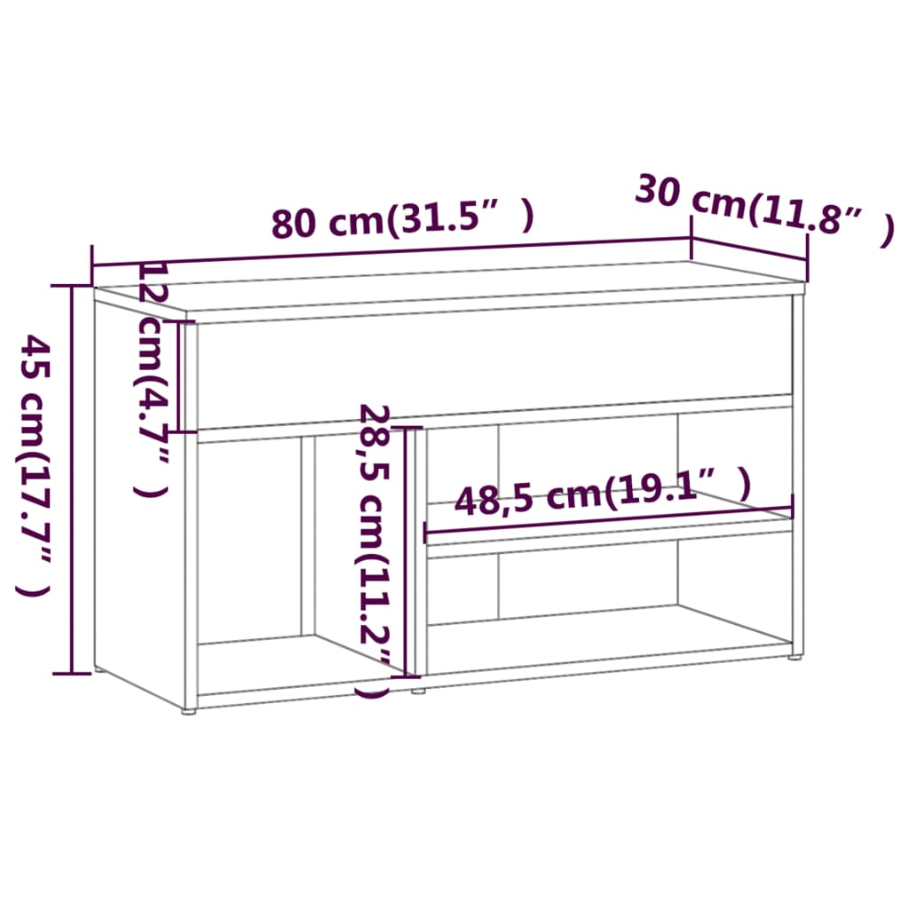 816053 vidaXL Shoe Bench Smoked Oak 80x30x45 cm Engineered Wood