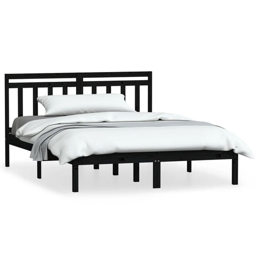3100573 vidaXL Bed Frame without Mattress Black Solid Wood 140x190 cm (810001+814098)
