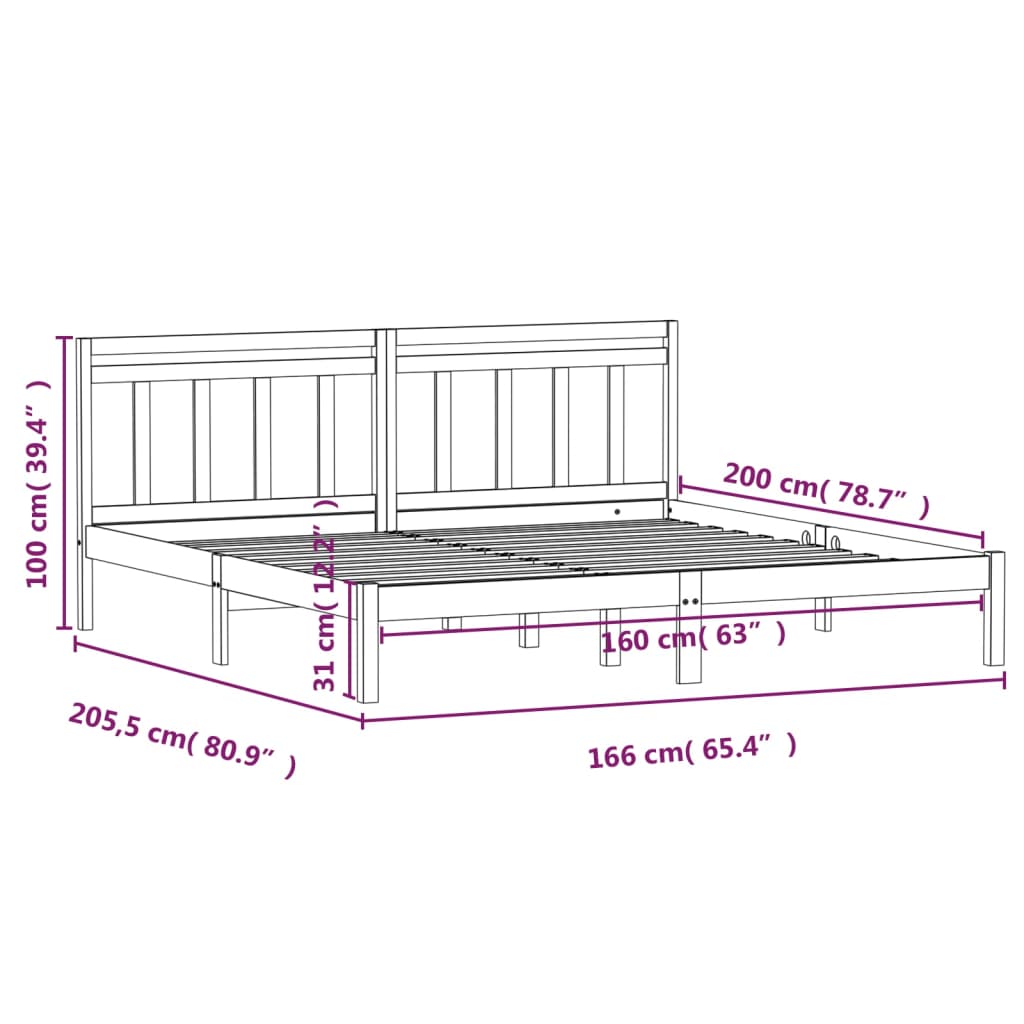 vidaXL Bed Frame without Mattress Solid Wood 160x200 cm