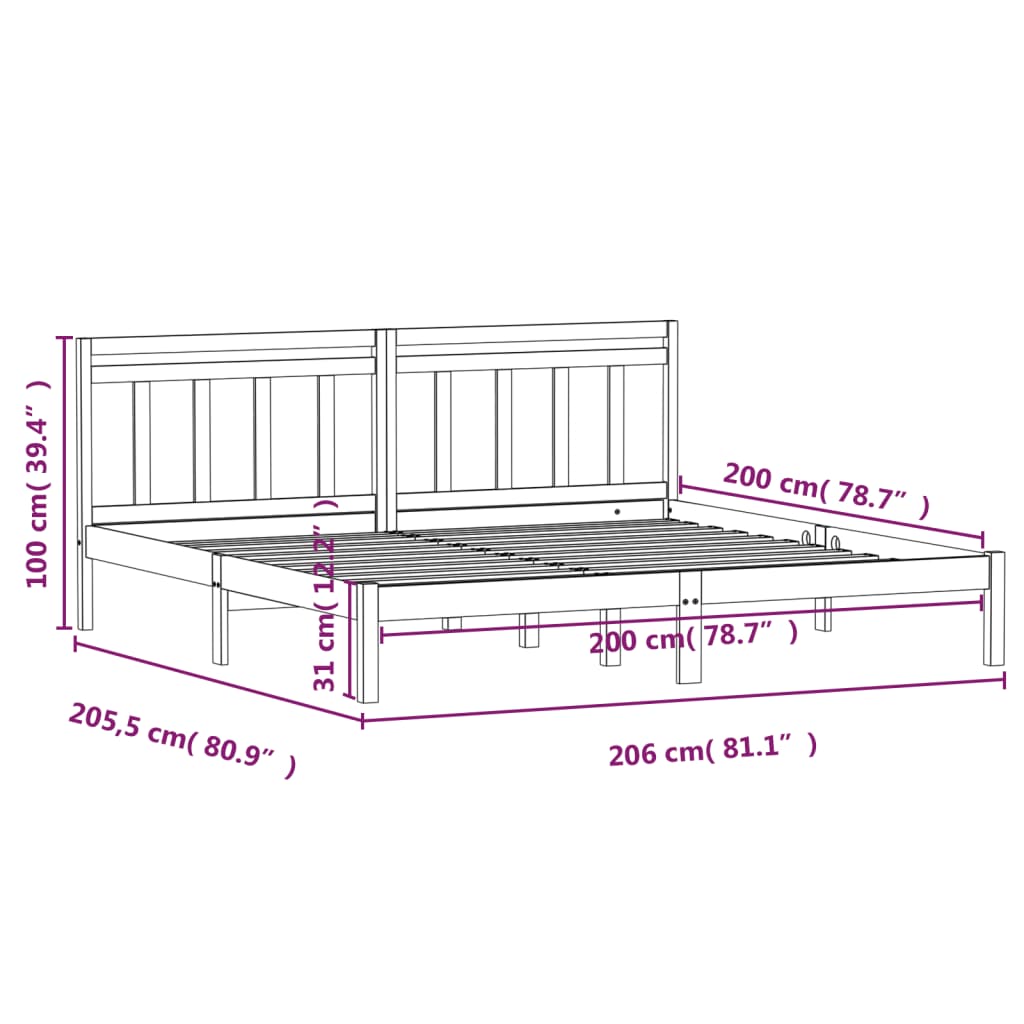 vidaXL Bed Frame without Mattress Honey Brown Solid Wood 200x200 cm