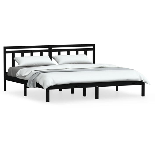 3100613 vidaXL Bed Frame without Mattress Black Solid Wood 200x200 cm (810041+814118)