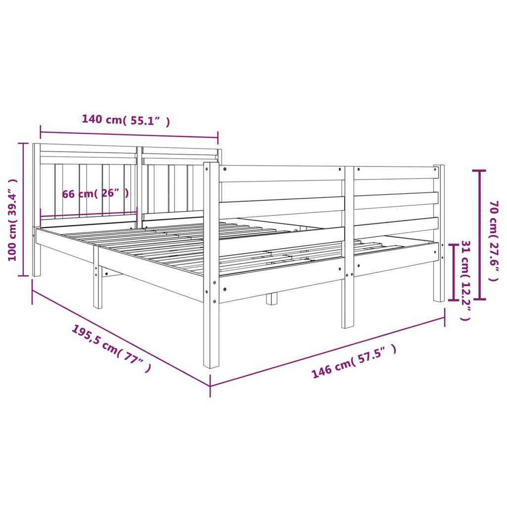 3100634 vidaXL Bed Frame without Mattress Solid Wood 140x190 cm (810410+814094)