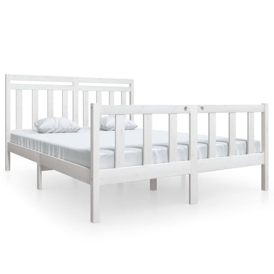 3100969 vidaXL Bed Frame without Mattress White Solid Wood 160x200 cm (810093+814105)