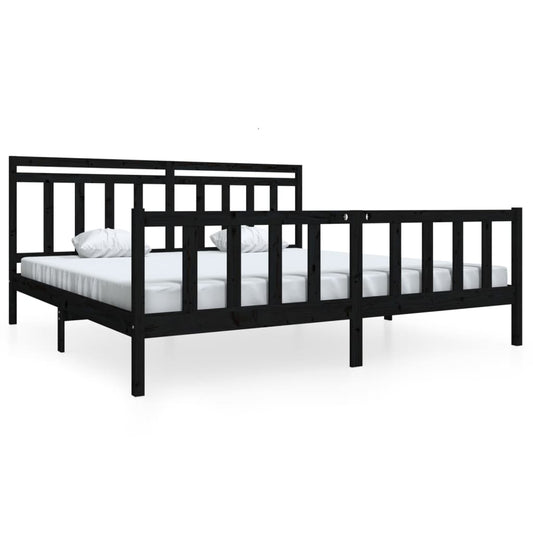 3100982 vidaXL Bed Frame without Mattress Black Solid Wood 200x200 cm (810106+814118)